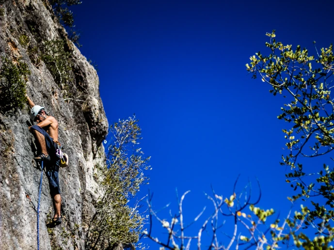 Climber on a technical move