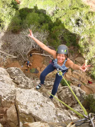 Climber celebrating a successfull climb during the lead climbing course